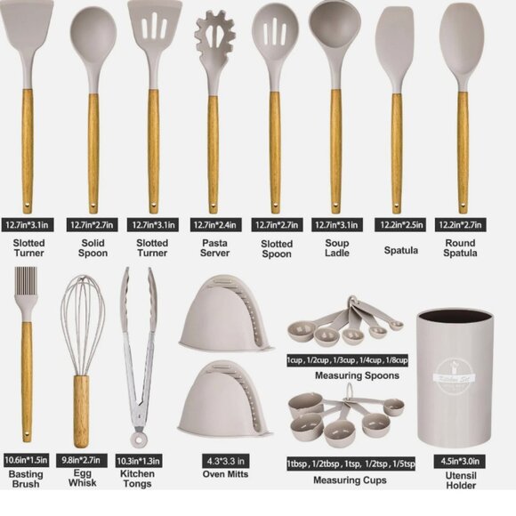 Kitchen Silicone Non-stick Wooden Handle Cooking Utensil Set of 24 PIECES - Picture 8 of 8